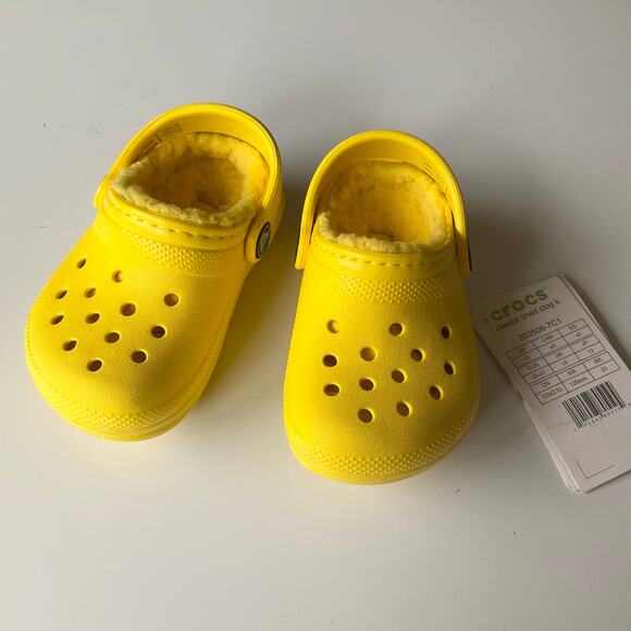 Crocs Unisex-Child Classic Lined Clog size 5 Toddler, Lemon Yellow - Picture 1 of 7